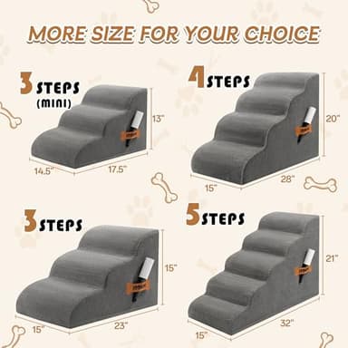 Romrol Dog Stairs Ramp for Beds Couches, 15.7” H 33D Extra Wide Pet Steps with Durable Non-Slip Waterproof Fabric Cover, Dog Slope Stairs for Small Dogs and Cats or Pets Friendly, 3-Tiers, Grey - Image 2