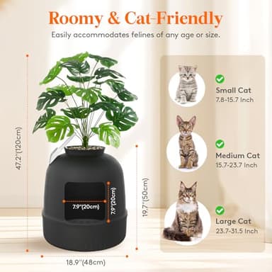 Lifewit Litter Box Cat with Faux Plant & Scoop, Hidden Enclosure Litter Tray with Odor Control & Carbon Filter in Living Room, Bedroom, Corner, Black - Image 3