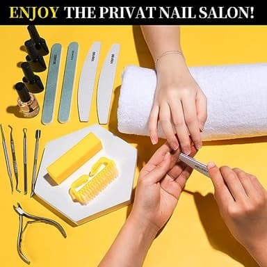 FANDAMEI Nail Care Set, Nail Files 100/180, Nail Buffer Block, Cuticle Tools, Nail Cuticle Nippers, Cuticle Trimmer, Cuticle Pusher, Manicure & Pedicure Kits, Toenail File, Yellow - Image 2