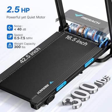 MERACH Treadmills for Home with Incline 6%-15%, 300 LBS Capacity Double Deck Foldable Treadmill with Incline, 0.5-7.5MPH Quiet 2.5HP Brushless Incline Treadmill LED Display with Smart APP - Image 6