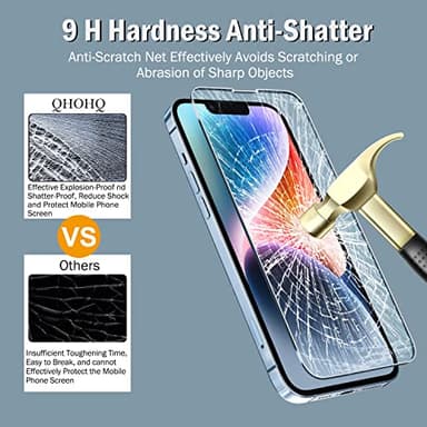 QHOHQ 3 Pack Screen Protector for iPhone 14 / iPhone 13 [6.1 Inch] with 3 Pack Tempered Glass Camera Lens Protector, Ultra HD, 9H Hardness,Case Friendly - Image 6