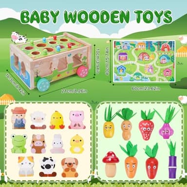 Toddler Montessori Wooden Farm Toys | Babies 12-18 Months Toy with Game Map for 1 2 3 Year Old Boys Girls | 1st First Birthday Gifts for 1-2 Years | Wood Learning Educational Toys Fine Motor Skills - Image 4