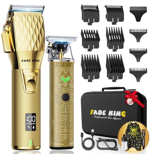 FADEKING® Professional Hair Clippers for Men - Cordless Hair Clippers, LCD Display Barber Clippers for Hair Cutting & Mens Grooming with Travel Case (Gold+Bronze) - Image 1