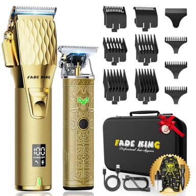 FADEKING® Professional Hair Clippers for Men - Cordless Hair Clippers, LCD Display Barber Clippers for Hair Cutting & Mens Grooming with Travel Case (Gold+Bronze) - Image 1