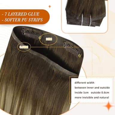 Full Shine Human Hair Clip in Extensions Brown Balayage Seamless Clip in Hair Extensions Human Hair Medium Brown with Honey Blonde Highlights Natural Seamless Look 18 Inch 8 Pcs 120 G - Image 4