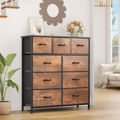 YITAHOME Dresser with 9 Drawers - Fabric Storage Tower, Organizer Unit for Living Room, Hallway - Sturdy Steel Frame, Wooden Top & Easy Pull Fabric Bins - Image 4