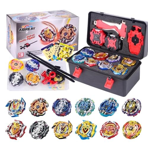 AIBREAY Battling Top Burst Gyro Toy Set 12 Spinning Tops 3 Launchers 1 Grip Toy Combat Battling Game with Portable Storage Box Gift for Kids Children Boy and Girl Ages 6+… - Image 1