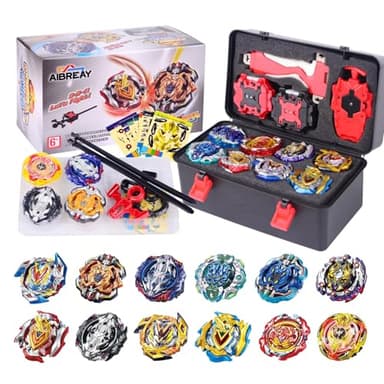 AIBREAY Battling Top Burst Gyro Toy Set 12 Spinning Tops 3 Launchers 1 Grip Toy Combat Battling Game with Portable Storage Box Gift for Kids Children Boy and Girl Ages 6+… - Image 1