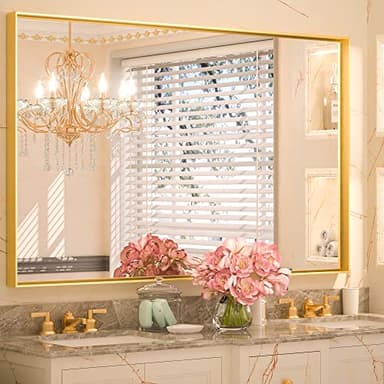 Keonjinn Gold Bathroom Mirror 40 x 30 Inch, Brushed Gold Mirror for Over Sink, Aluminum Alloy Framed, Square Corner, Modern Farmhouse, Large Rectangular Vanity Mirror for Wall(Horizontal/Vertical) - Image 1