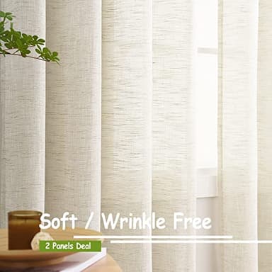 Treatmentex Semi Sheer Curtains for Living Room Natural Linen Sheer Curtain Drapes for Bedroom 95inch Long Farmhouse Country Rustic Window Curtains 52" w 2 Panels Grommet Top Beige - Image 8