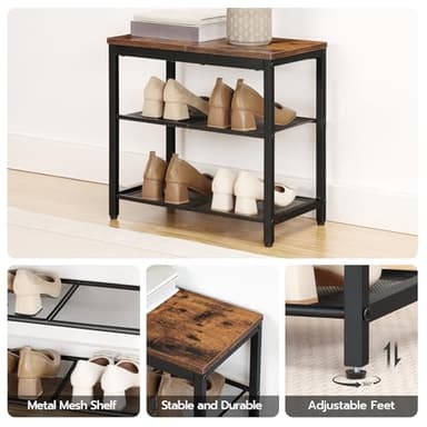 HOOBRO Shoe Bench, 3-Tier Shoe Rack, Industrial Shoe Organizer Storage Bench, 19.7 inches Entry Bench with Mesh Shelves, for Entryway, Living Room, Hallway, Easy Assembly, Rustic Brown BF50HX01 - Image 5