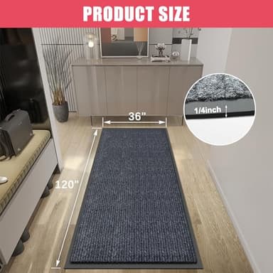 Kuyal Front Door Mat, 3'x10' Indoor Outdoor Entrance, Commercial Floor Inside Outside Entrance, Heavy Duty Durable Welcome Mat, Rubber Backing Non Slip Outdoor Mats for Entryway,Dark Gray - Image 3