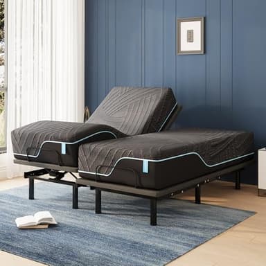 Dyonery Split King Adjustable Bed Frame with 14 inch Cooling Copper Memory Foam Mattress, Wireless Remote & Head and Foot Incline, CertiPUR-US Certified & Fiberglass Free, Zero Gravity, 80" × 76" - Image 1