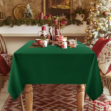 sancua Rectangle Tablecloth - 54 x 120 Inch - Stain and Wrinkle Resistant Washable Polyester Table Cloth, Decorative Fabric Table Cover for Dining Tables, Buffet Parties and Christmas, Hunter Green - Image 5