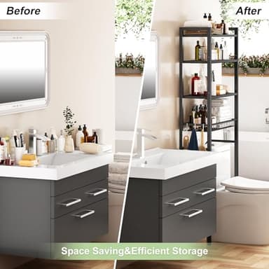Kalrin Over-The-Toilet Storage Rack, 4-Tier Bathroom Organizer Shelf Over Toilet with Adjustable Shelf and Basket, Freestanding Space Saver Bathroom Shelves Above Toilet for Room (Pure Black) - Image 4