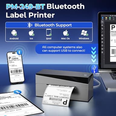 Omezizy Bluetooth Shipping Label Printer 4x6, 249BT Thermal Label Printer 4x6 for Small Business, Shipping Packages, Office, Home, Compatible with Android iPhone iPad Windows macOS Tiktok USPS Etsy - Image 2