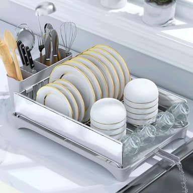 Gajbah Dish Drying Rack, Dish Racks for Kitchen Counter with Drain, Dish Drying Rack for Kitchen Counter with Cutlery Holder.16.5"(D) X 12"(W) (Light Grey) - Image 1