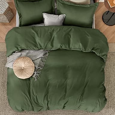 Bedsure Duvet Cover Queen Size - Soft Double Brushed Bedding Set for Kids & Adults, Zipper Closure, 3 Pieces, Includes 1 Duvet Cover (90"x90") & 2 Pillow Shams, NO Comforter, Olive Green - Image 3
