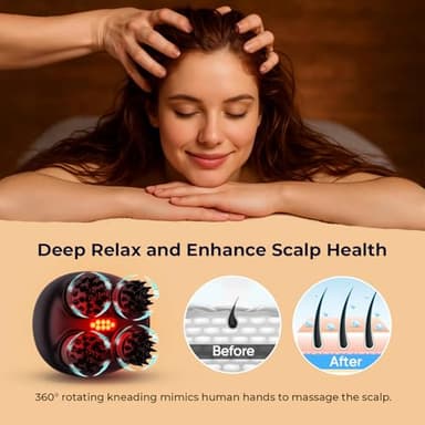 Electric Head Scalp Massager - Rechargeable IPX7 Waterproof Scalp Massager w/ 3 Speed Modes, 2 Sets 8 Detachable Claws, 360° Kneading for Stress Relax, Deep Clean & Hair Growth - Ideal Gifts (Black) - Image 2