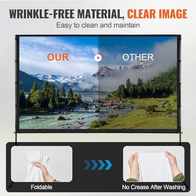 VEVOR Projector Screen with Stand, 100 inch 16:9 4K 1080 HD Outdoor Movie Screen with Stand, Wrinkle-Free Projection Screen with Bar Feet and Carry Bag, for Home Theater Cinema Backyard Movie Night - Image 3