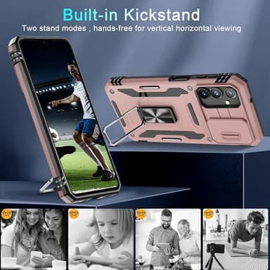 DEERLAMN Case for Samsung Galaxy A16 5G with Slide Camera Cover+Screen Protector (1 Pack), Rotated Ring Kickstand Military Grade Shockproof Protective Cover-Rose Gold - Image 4