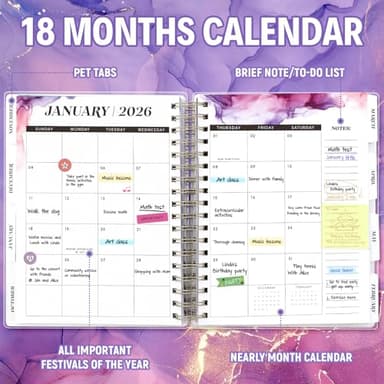 Planner 2025-2026, 18 Months Academic Daily Weekly Monthly Planner Yearly Agenda July. 2025–Dec. 2026, 7.9" x 9.8", Page Tabs, Separator Page, Pocket Folder, Bookmark, Stickers, Sticky Note Set - Image 4