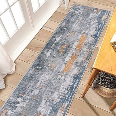 famibay Runner Rugs for Hallway 2x10 Runner Rug Non Slip Modern Hallway Rug Runner Printed Abstract Soft Low Pile Carpet Runners for Hallway Kitchen Entryway(Grey/Rust) - Image 2