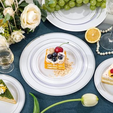 NOCCUR 200PCS Silver Plastic Plates Disposable for 100 Guests - Include 100 Dinner / 100 Dessert Plates Heavy Duty - Ideal for Party&Wedding - Image 8