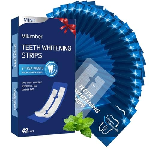 Milumber Teeth Whitening Strips for Sensitive, 42 Strips Whitener Safe Whitestrip, Deep Stains Removal Tooth Whitening, Enamel Safe Non-Slip Dry Strip Technology for Whiter Teeth, Mint - Image 1