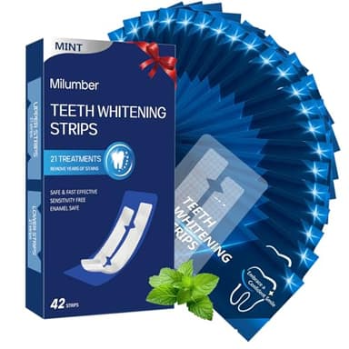 Milumber Teeth Whitening Strips for Sensitive, 42 Strips Whitener Safe Whitestrip, Deep Stains Removal Tooth Whitening, Enamel Safe Non-Slip Dry Strip Technology for Whiter Teeth, Mint - Image 1