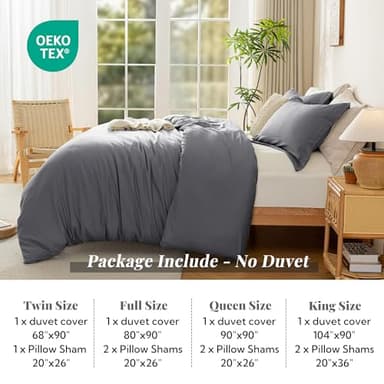 MILDLY Super Soft Duvet Cover - 100% Washed Microfiber Dark Grey Comforter Cover Set 3 Pieces with Zipper Closure & Corner Ties (No Comforter) - Image 6