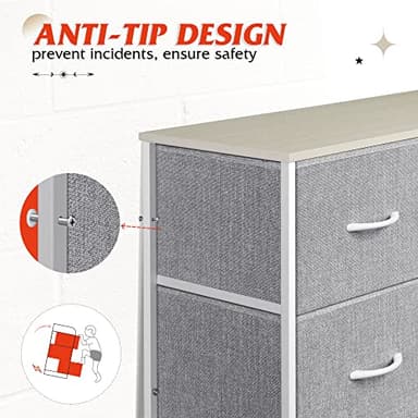 WLIVE Tall Dresser for Bedroom with 10 Drawers, Chest of Drawers, Dressers Bedroom Furniture, Storage Organizer Unit with Fabric Bins for Closet, Hallway, Living Room, Entryway, Light Grey - Image 7