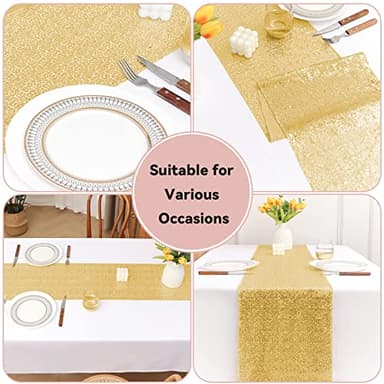 Sugargirl 10 Packs 12 x 72 inches Sequin Table Runner, Glitter Gold Table Runner for Birthday Party Supplies Wedding Holiday Celebration Event Decorations - Image 6