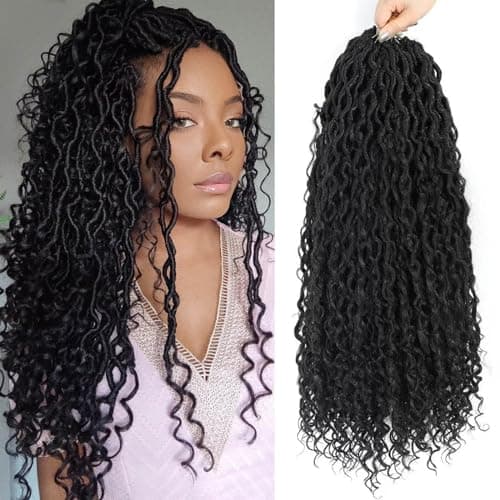 Col Bling 22 Inch 8 Packs Goddess Locs Crochet Hair Ombre Faux Locs Crochet Hair for Women Pre Looped Boho River Locs Hair with Curly Ends Synthetic (#1B) - Image 1