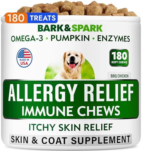 BARK&SPARK Dog Allergy Relief Chews (180 Immune Treats) - Anti-Itch Skin & Coat Supplement - Omega 3 Fish Oil - Dry & Itchy Skin Relief Treatment Pills - Itching, Paw Licking & Hot Spots - Image 1