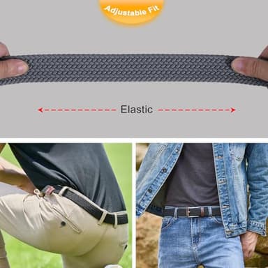 DENGFENGZHE Belt for Men, 1 3/8" Mens Gift Stretch Braided Web Belt Elastic for Casual Golf Jeans, 2 Pack (Black+Gray, 36" to 42" Waist Adjustable) - Image 5