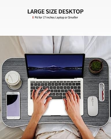 FISYOD Foldable Laptop Table, Portable Lap Desk Bed Table Tray, Laptop Stand with Cup Holder & Tablet Slot & Lifting Handle for Working Writing Drawing & Eating (Black) - Image 4