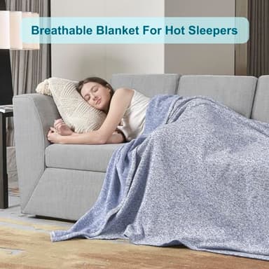 KAWAHOME Summer Sweatshirt Blanket Queen Size for Bed-Lightweight Breathable Blankets,Soft Thin Knit Jersey Blanket for Hot Sleepers,90 X 90 Inches, Heather Blue - Image 7