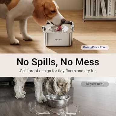 DownyPaws No Spill Water Bowl for Dogs,101oz/3L Stainless Steel Slobber Stopper, No Drip Slow Drinking Dog Water Bowl, No Mess Dog Water Dispenser Spill Proof, Dishwasher Safe, Silver - Image 2