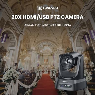 TONGVEO Conference Room PTZ Camera System with 20X Optical Zoom | 1080P 60fps HDMI USB Webcam for Church Streaming Online Video Conference| Compatible with Zoom, OBS | Easy Setup - Image 6