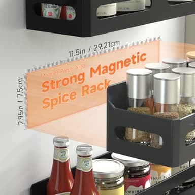 Sevenblue 4 Pack Strong Magnetic Spice Rack for Refrigerator, Multipurpose Magnetic Shelf for Fridge with 4 Hooks for kitchen and Bathroom Organization, Black - Image 4