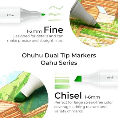 Ohuhu Alcohol Markers - AP Certificated Double Tipped Art Marker Set for Artists Adults Coloring Illustration -Refillable - 40 Colors - Chisel and Fine Dual Tips - Oahu of Ohuhu Markers - Image 3