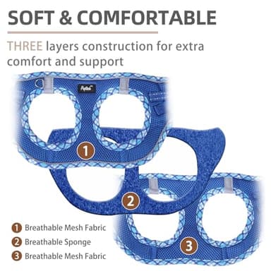 PUPTECK Dog Harness and Leash Set for Small Medium Dogs No Pull Step-in Soft Mesh Puppy Cat Vest Harnesses Reflective at Night, Upgraded New Blue XS - Image 3