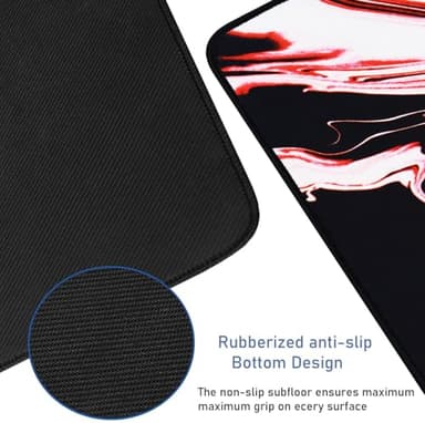 Large Extended Mouse Pad with Stitched Edges, Durable Non-Slip Natural Rubber Base, Waterproof Computer Keyboard Pad Mat for Esports Pros/Gamer/Desktop/Office/Home - Marble Red - Image 3