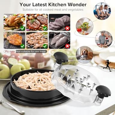 3rd Gen Chicken Shredder Tool Twist Large with Detachable Plate for Easy Transfer, Chicken Breast Shredder, Meat Shredder, Strong Anti-Slip Strip Base, Visible Lid, Ergonomic Handle, Dishwasher Safe - Image 6