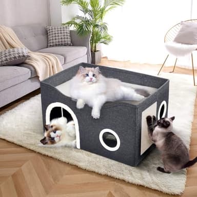 Heeyoo Cat House for Indoor Cats - Large Cat Bed Cave with Fluffy Ball and Scratch Pad, Foldable Cats Houses & Condos, Cat Hideaway, Covered Kitty Bed for Multi Small Large Kitty, 23.8x15.9x13.2 Inch - Image 6
