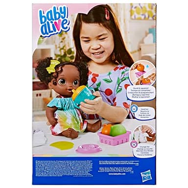 Baby Alive Fruity Sips Doll, Lime, Toys for 3 Year Old Girls, 12-inch Baby Doll Set, Drinks & Wets, Pretend Juicer, Kids 3 and Up, Black Hair - Image 11