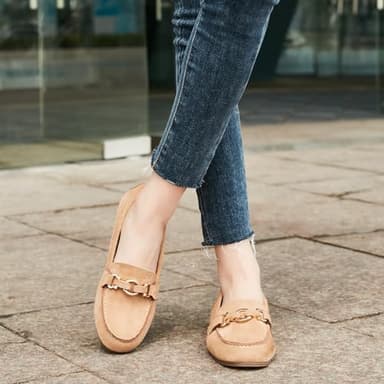 Cvistpieo Loafers for Women Business Casual Shoes Comfortable & Lightweight Penny Loafers Slip On Work Flats Suede Beige Size 8 - Image 4