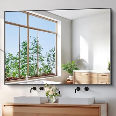 BONEWEI Bathroom Mirror,60x40 inch Bathroom Mirrors for Over Sink,Large Wall Mirror for Bathroom Wall Mounted Rectangle Mirrors,Black Vanity Mirror for Living Room,Bedroom Entryway,Horizontal/Vertical - Image 1