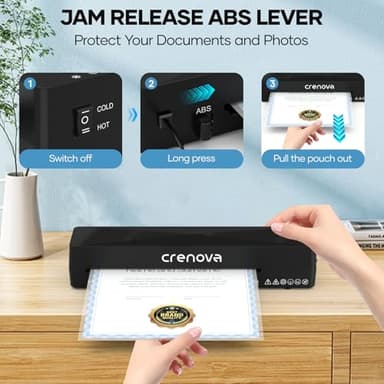 Crenova Laminator Machine with 10 Laminating Sheets, A4 Laminating Machine Hot & Cold with Fast Warm Technology, Thermal Laminator 9 Inch for Home Office School Business Black - Image 6